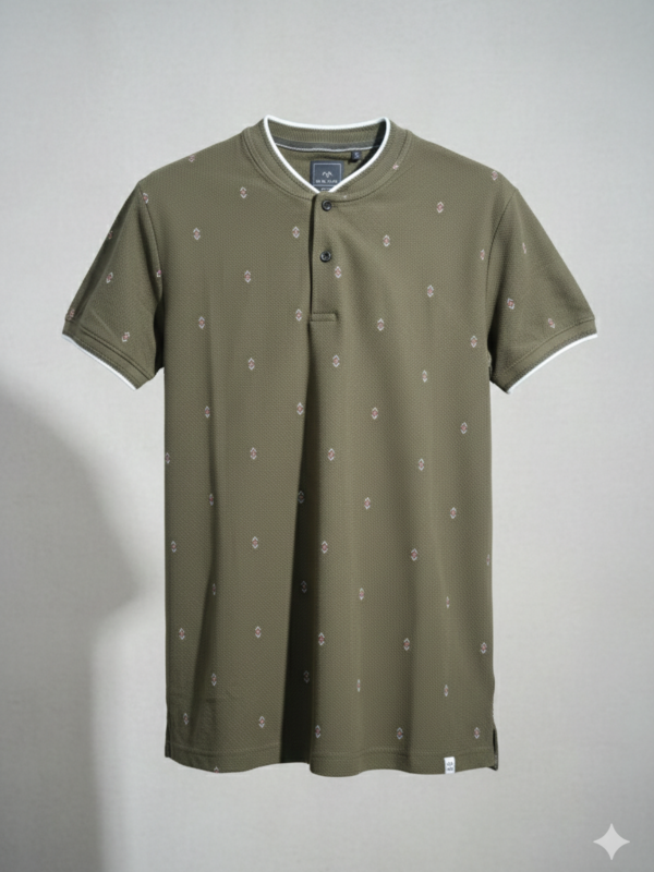 Navy blue geometric print Henley neck T-shirt from MUFTI