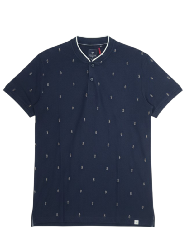 Navy blue geometric print Henley neck T-shirt from MUFTI