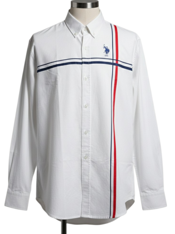 U.S. POLO mens regular fit printed down button collar casual shirt.